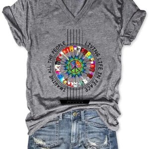 All The People Living Life In Peace V Neck T-Shirt, T-shirts, Lilicloth.com