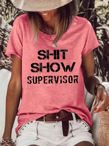 shitshow Letter Crew Neck Loosen T-shirt, T-shirts, Lilicloth.com