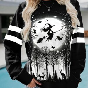 Women's Crew Neck Halloween Casual Spring/Fall Long Sleeve Sweatshirt, JustFashionNow Sweatshirts & Hoodies, color:Black|size:XXL,
