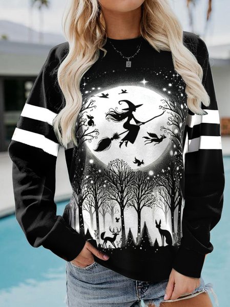 Women's Crew Neck Halloween Casual Spring/Fall Long Sleeve Sweatshirt, JustFashionNow Sweatshirts & Hoodies, color:Black|size:XXL,