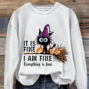 Women's Crew Neck Cat Printing Vintage Spring/Fall Long Sleeve Sweatshirt, JustFashionNow Sweatshirts & Hoodies, color:White|size:XXL,