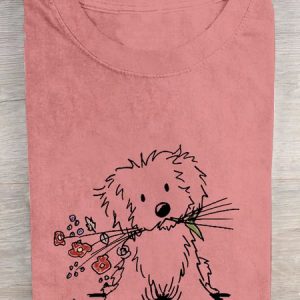 Vintage The Lovely Dog Print T-shirt Cotton T-shirt, T-shirts, Lilicloth.com