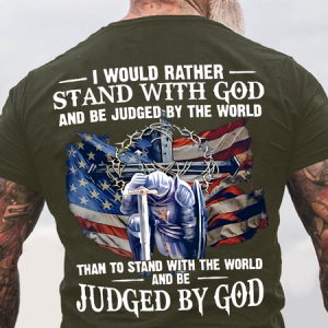 Grandpa - I Would Rather Stand With God Back Cotton T-shirt, T-shirts, Lilicloth.com