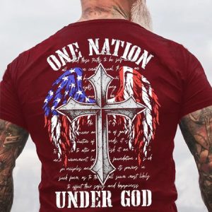 One Nation Under God Christian Cross Flag Casual Short Sleeve T-Shirt, T-shirts, Lilicloth.com