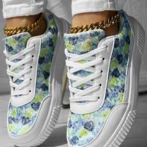 Colorblock Contrast Sequin Lace-up Round Toe Sneakers, Sneakers, ChicMe catalog