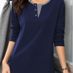 Casual Plain Crew Neck Long Sleeve T-shirt, T-shirts, color:Purplish blue|size:4XL, catalog Noracora shop