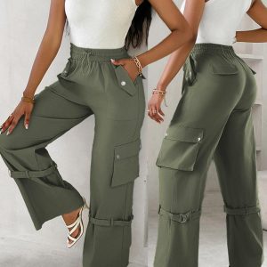 Snap Button Buckled Drawstring Cargo Pants, Pants, ChicMe catalog
