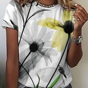 WomenвЂs Plants Floral Cotton Casual T-Shirt, T-shirts, Lilicloth.com