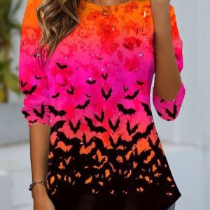 Women's Long Sleeve Tee T-shirt Spring/Fall Halloween Jersey Crew Neck Daily Going Out Casual Top, JustFashionNow T-Shirts, color:Rose Red|size:XXL
