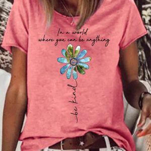 Womens Hippie In A World Where You Can Be Anything Be Kind Crew Neck T-Shirt, T-shirts, Lilicloth.com
