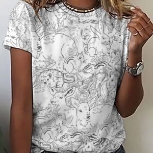 Casual Simple Animal Print Crew Neck T-Shirt, T-shirts, Lilicloth.com