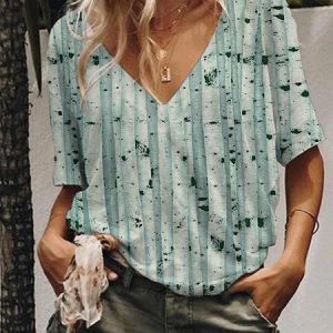 Abstract Tree Striped Graphic Casual Short Sleeve Tee, T-shirts, Lilicloth.com