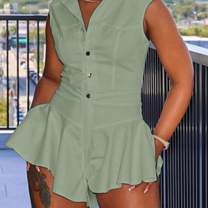 Ruffle Hem Buttoned Sleeveless Romper, Rompers, ChicMe catalog