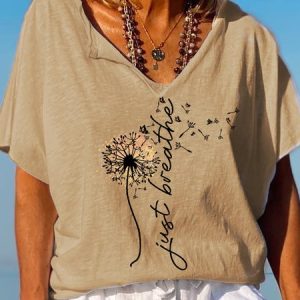 Womens Just breathe Letter Short Sleeve T-Shirt, T-shirts, Lilicloth.com