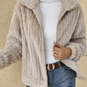 Women's Plain Zipper Thicken Fleece Loose Teddy Jacket, Jackets, color:Khaki|size:5XL, catalog Noracora shop