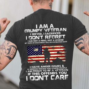I Am A Grumpy Veteran I Served I Sacrificed I Don't Regret  Vintage Crew Neck Cotton Short Sleeve T-Shirt, T-shirts, Lilicloth.com
