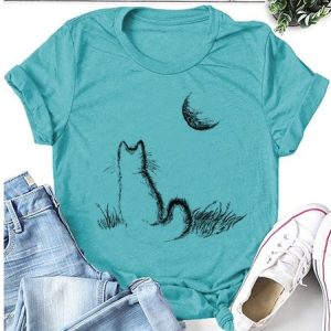 Cat & Moon Graphic Tee, T-shirts, Lilicloth.com
