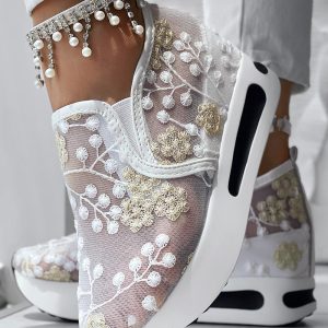Floral Embroidery Sheer Mesh Sneakers, Sneakers, ChicMe catalog