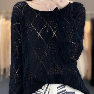 Women's Spring/Fall Plain Casual Long Sleeve Crew Neck Wool/Knitting Sweater, JustFashionNow Sweaters, color:Black|size:XL,