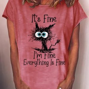 Womens Funny Letter I Am Fine Short Sleeve T-Shirt, T-shirts, Lilicloth.com