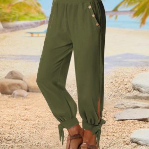 High Waist Tied Detail Buttoned Pants, Pants, ChicMe catalog
