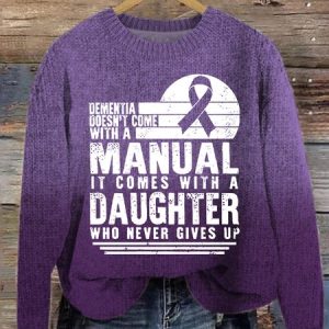 Women's Dementia Doesn't Come With A Manual Dementia Warrior Support Alzheimer's Awareness Print Simple Sweater, Sweaters, Lilicloth.com
