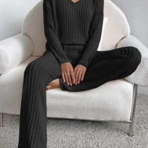 Women's Jersey Plain Daily Going Out Two Piece Set Long Sleeve Casual Spring/Fall Top With Pants Matching Set, JustFashionNow Suit Set, color:Black|size:XXL,