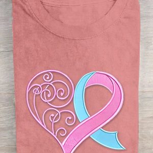 Pink Breast Cancer Heart Cotton T-shirt, T-shirts, Lilicloth.com