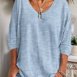Striped Print Design Casual T-Shirt, Long sleeves, Lilicloth.com