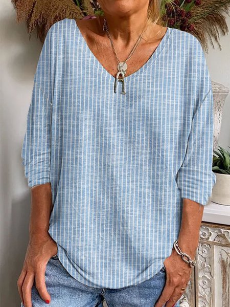 Striped Print Design Casual T-Shirt, Long sleeves, Lilicloth.com