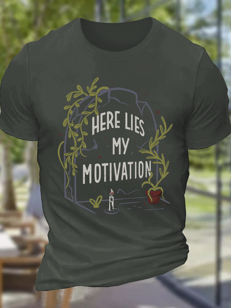 Here Lies My Motivation Cotton T-Shirt, T-shirts, Lilicloth.com