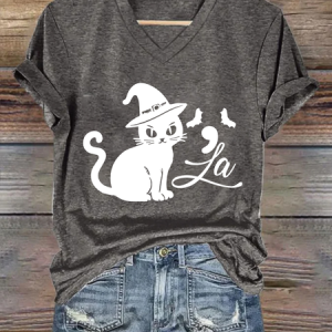 Cat Comma-la Halloween Simple Loose T-Shirt, T-shirts, Lilicloth.com