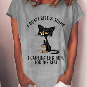 Women Cat Coffe Printing Cotton-Blend T-Shirt, T-shirts, Lilicloth.com