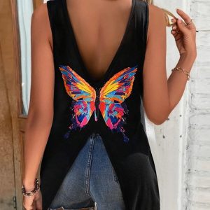 Butterfly Print V-Neck Tank Top, Tanks & Crop Tops, ChicMe catalog