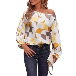 Women's Long Sleeve Blouse Spring/Fall Geometric Asymmetrical Daily Going Out Casual Top, JustFashionNow Shirts & Blouses, color:Yellow|size:XL,