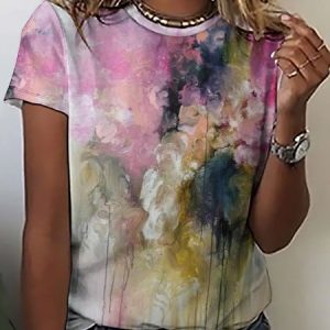 Crew Neck Vintage Loosen Short Sleeve T-Shirt, T-shirts, Lilicloth.com