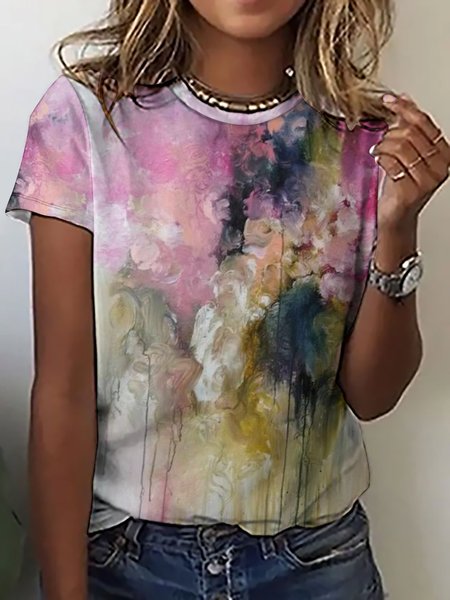 Crew Neck Vintage Loosen Short Sleeve T-Shirt, T-shirts, Lilicloth.com