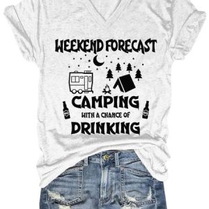 Weekend Forecast Camping With A Chance Of Drinking Casual Short Sleeve T-Shirt, T-shirts, Lilicloth.com