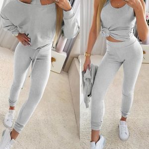 3 Piece Ribbed Tank Top and Crewneck Long Sleeve Tops High Waist Pants Tracksuit, women Two-piece Sets, ChicMe catalog