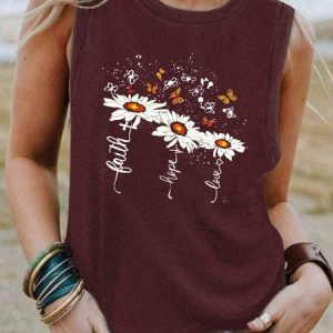 Faith, Hope, Love Daisies Butterflies Casual Knit Tank, Tank Tops, Lilicloth.com