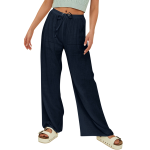 Women's Trousers Elastic Waist Straight Pants Daily Going Out Casual Plain Spring/Fall Pants, JustFashionNow Pants, color:Deep Blue|size:5XL,