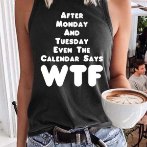 WTF Print Crew Neck Sleeveless Tank Top, Tank Tops, Lilicloth.com