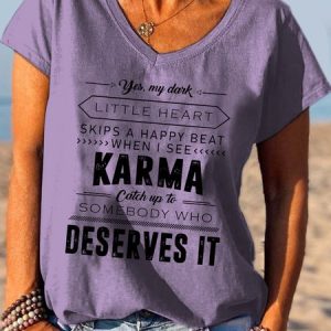 When I See Karma Funny Print V-neck T-shirt, T-shirts, Lilicloth.com