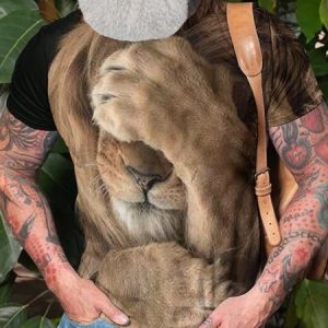 Men Lion Crew Neck Casual T-Shirt, T-shirts, Lilicloth.com