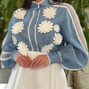 Floral Pattern Contrast Lace Buttoned Top, T-shirt & Tees, ChicMe catalog