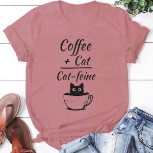 Coffee Cat Cat-feine Casual Short Sleeve T-Shirt, T-shirts, Lilicloth.com