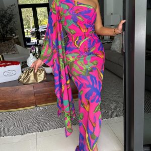 Plants Print One Shoulder Asymmetrical Hem Bodycon Dress, Print Dresses, ChicMe catalog