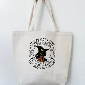 Crazy Cat Lady Halloween Graphic Canvas Shopping Totes, Bags, Lilicloth.com