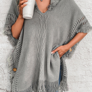 Women's Plain Cloak Beaded Heavyweight Loose Cloak, Coats, color:Gray|size:L, catalog Noracora shop