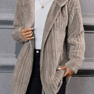 Women's Plain Heavyweight Loose Fleece Teddy Jacket, Coats, color:Khaki|size:XL, catalog Noracora shop